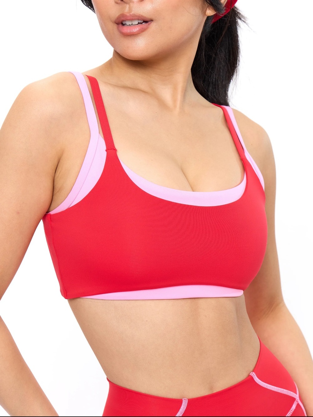 BuffBunny Red and Pink Scoop Neck Sports Bra
